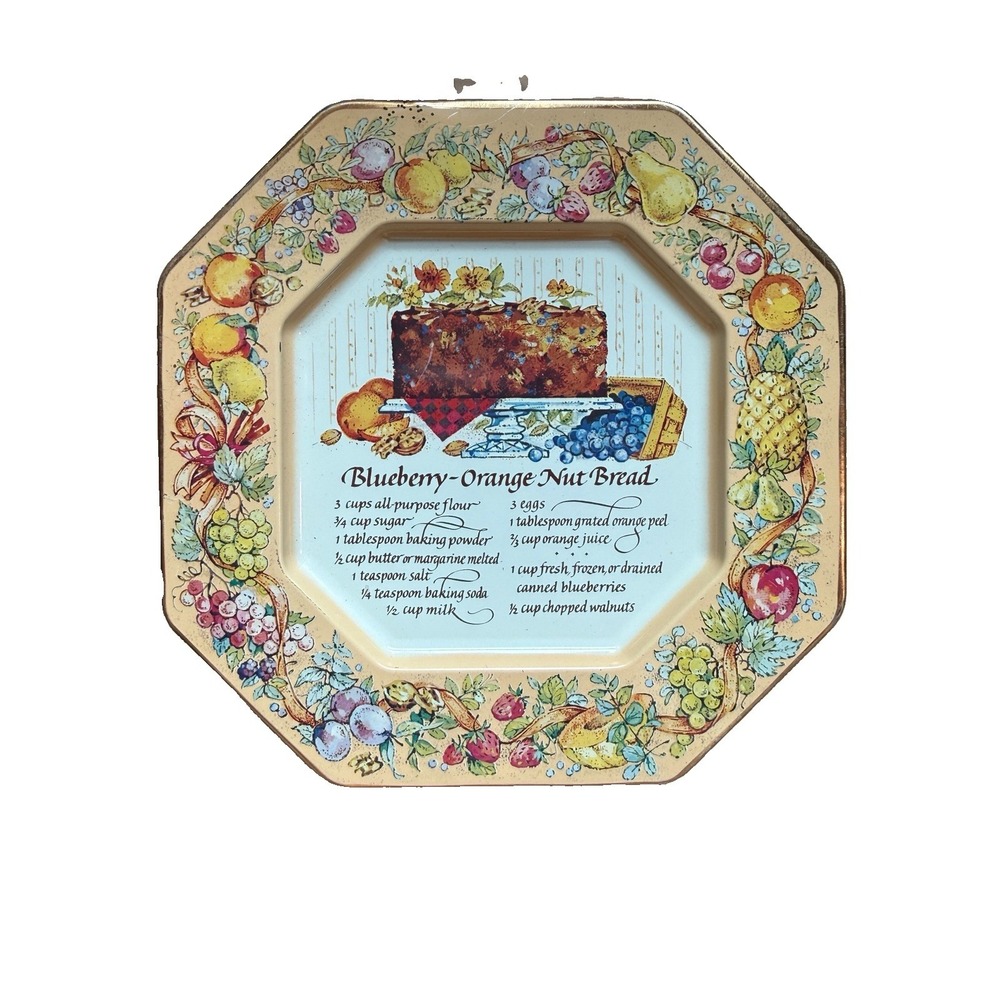 Vintage 1982 Avon Tin Plate Recipe Blueberry-Orange Nut Bread Wall Decor